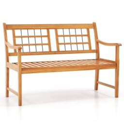 Costway Patio Acacia Wood Bench Wooden 2-Person Outside Chair in Natural - thumbnail 3