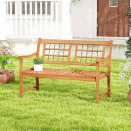 Costway Patio Acacia Wood Bench Wooden 2-Person Outside Chair in Natural - thumbnail 8