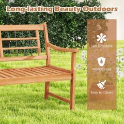 Costway Patio Acacia Wood Bench Wooden 2-Person Outside Chair in Natural - thumbnail 5