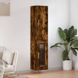 Berkfield Home Highboard Smoked Oak 34.5x34x180 cm Engineered Wood in Brown - thumbnail 2