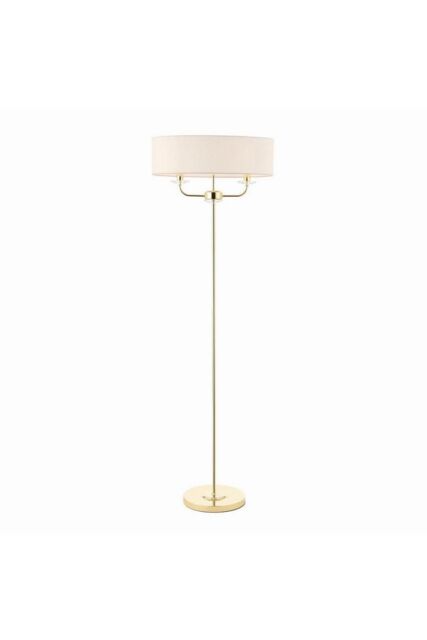 Netlighting Nixon 2 Light Floor Lamp Brass Crystal Glass E14 in Gold