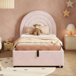 Matteo Pink Velvet Upholstered Single Storage Bed Frame with Headboard - thumbnail 4