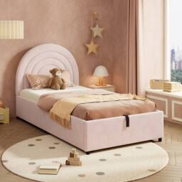 Matteo Pink Velvet Upholstered Single Storage Bed Frame with Headboard - thumbnail 2