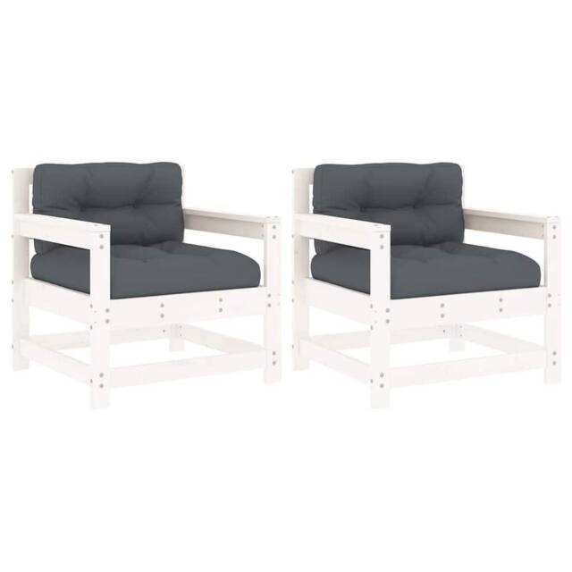 Berkfield Home Garden Chairs with Cushions 2 pcs White Solid Wood Pine - image 1