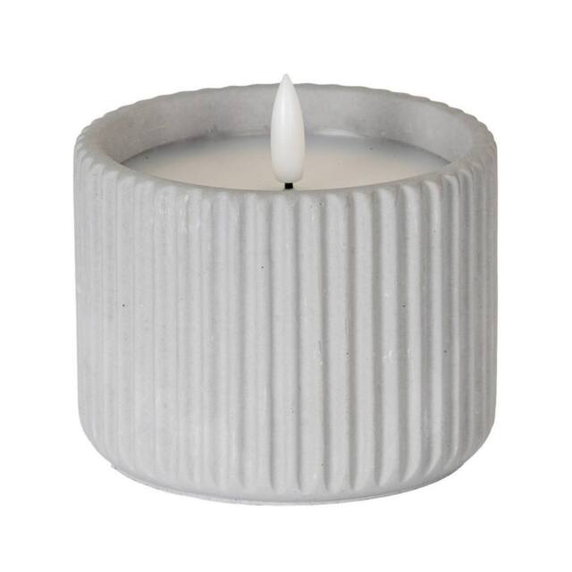 Lemon Pavilion Furniture and Decor Natural Glow Chalk Ribbed Medium Led Candle - Wax - L7xW7xH9 cm - Grey