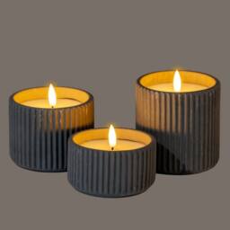 Lemon Pavilion Furniture and Decor Natural Glow Chalk Ribbed Medium Led Candle - Wax - L7xW7xH9 cm - Grey - thumbnail 4