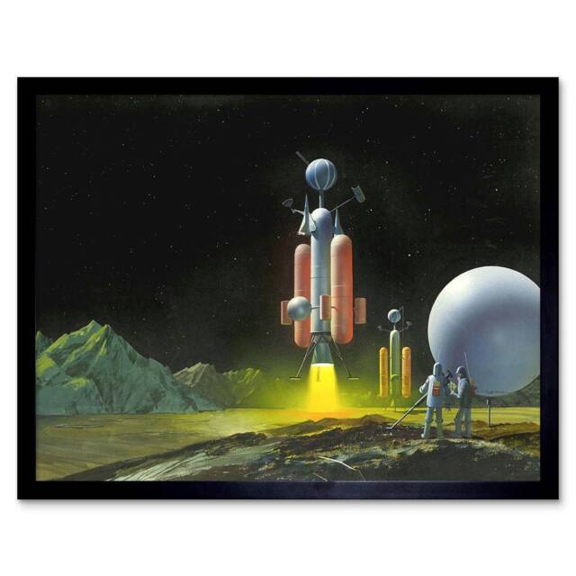 "Artery8 1950S Space Ship Men Planet Sci Fi Home Decor 12x16"" Framed Art Print in Black - Size: W12"" x H16""" - image 1