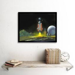 "Artery8 1950S Space Ship Men Planet Sci Fi Home Decor 12x16"" Framed Art Print in Black - Size: W12"" x H16""" - thumbnail 2