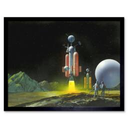 "Artery8 1950S Space Ship Men Planet Sci Fi Home Decor 12x16"" Framed Art Print in Black - Size: W12"" x H16""" - thumbnail 1