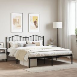 Berkfield Home Metal Bed Frame with Headboard Black 180x200 cm Super King - thumbnail 1