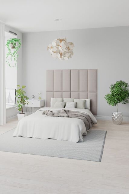 Aspire EasyMount Wall Mounted Upholstered Panels, Modular DIY Headboard in Eire Linen Fabric (Pack of 4) in Off-White - image 1