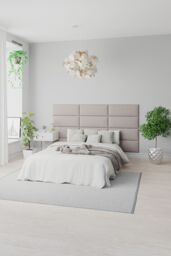 Aspire EasyMount Wall Mounted Upholstered Panels, Modular DIY Headboard in Eire Linen Fabric (Pack of 4) in Off-White - thumbnail 3