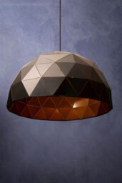 Orsina Large Black & Copper Dome Pendant Light, Matte Black Geometric Hanging Light, Steel Pendant Lamp - thumbnail 2