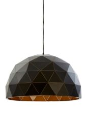 Orsina Large Black & Copper Dome Pendant Light, Matte Black Geometric Hanging Light, Steel Pendant Lamp