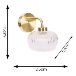 ValueLights Amaia Brushed Gold IP44 Rated Single Clear Ribbed Glass Wall Light - thumbnail 6