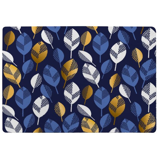 Benjamin Tate Design White Blue & Gold Leaves On Navy Rug in Natural - Size: Large - image 1