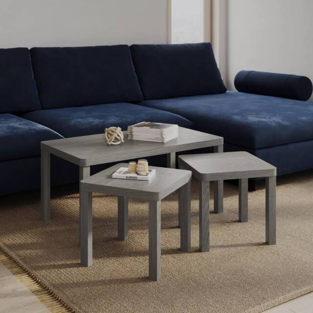 Havendro Cedar Grey Coffee Tables Set of 3 Nesting Wooden in Pale Grey - image 1