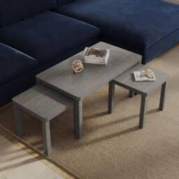 Havendro Cedar Grey Coffee Tables Set of 3 Nesting Wooden in Pale Grey - thumbnail 3