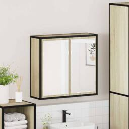Berkfield Home Bathroom Mirror Cabinet Sonoma Oak 65x20x60 cm Engineered Wood in Light Beige - Size: 65 x 20 x 60 cm - thumbnail 4