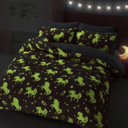 Velosso Glow In The Dark Teddy Unicorn Warm & Cosy Duvet Cover And in Pink - Size: Single - thumbnail 2