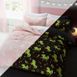 Velosso Glow In The Dark Teddy Unicorn Warm & Cosy Duvet Cover And in Pink - Size: Single - thumbnail 3