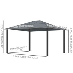 OUTSUNNY 4 x 3.6m Hardtop Gazebo Canopy with Roof & Aluminium Frame in Black - thumbnail 3