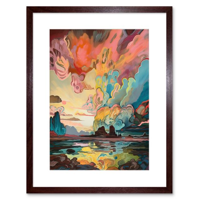 Artery8 Wall Art Print Van Gogh Inspired Atmospheric Clouds Over Mono Lake at Dawn Modern Watercolour Painting Artwork Framed 9X7 Inch - image 1