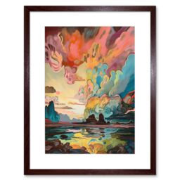 Artery8 Wall Art Print Van Gogh Inspired Atmospheric Clouds Over Mono Lake at Dawn Modern Watercolour Painting Artwork Framed 9X7 Inch - thumbnail 1