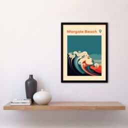 Artery8 Wall Art Print The Seaside Calls Margate Beach England UK Modern Woman of the Waves Sea Siren Ocean Art Framed in Blue - Size: A4 - thumbnail 4