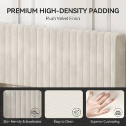 MCC Direct Velvet Upholstered Double Bed Frame with Channel Headboard Charlie in Beige - thumbnail 2