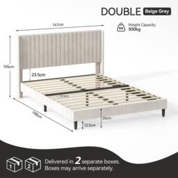 MCC Direct Velvet Upholstered Double Bed Frame with Channel Headboard Charlie in Beige - thumbnail 9