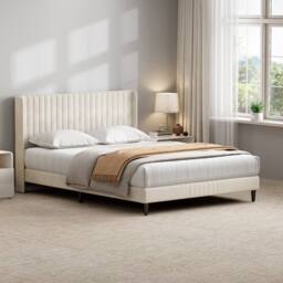 MCC Direct Velvet Upholstered Double Bed Frame with Channel Headboard Charlie in Beige - thumbnail 7