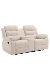 More4Homes Boston Manual Recliner Fabric 1+2 Seater Sofa Set w Drinks Console in Beige - thumbnail 3