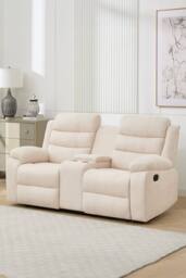 More4Homes Boston Manual Recliner Fabric 1+2 Seater Sofa Set w Drinks Console in Beige - thumbnail 2