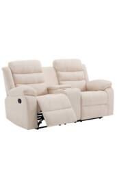 More4Homes Boston Manual Recliner Fabric 1+2 Seater Sofa Set w Drinks Console in Beige - thumbnail 4