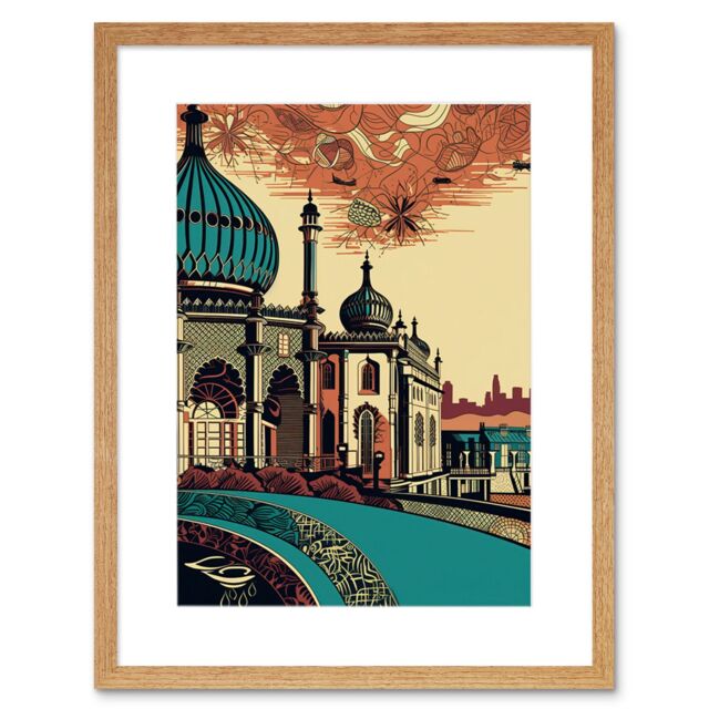 "Artery8 Wall Art Print Brighton City Royal Pavilion Ornate Artwork Framed 9X7 Inch in Beige - Size: W7"" x H9""" - image 1