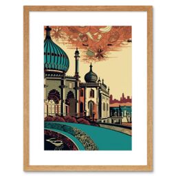 "Artery8 Wall Art Print Brighton City Royal Pavilion Ornate Artwork Framed 9X7 Inch in Beige - Size: W7"" x H9""" - thumbnail 1