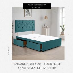 "Bed Time UK Ziggy Plush Divan Bed Frame with 2 Drawers & 20"" Headboard in Teal - Size: King" - thumbnail 3