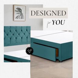 "Bed Time UK Ziggy Plush Divan Bed Frame with 2 Drawers & 20"" Headboard in Teal - Size: King" - thumbnail 2