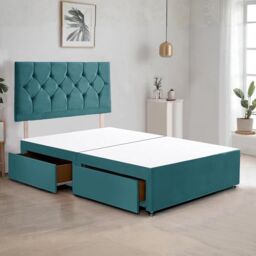 "Bed Time UK Ziggy Plush Divan Bed Frame with 2 Drawers & 20"" Headboard in Teal - Size: King" - thumbnail 1