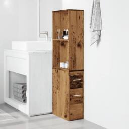 Berkfield Home Narrow Bathroom Cupboard with Wheels Old Wood Engineered Wood in Brown - thumbnail 1