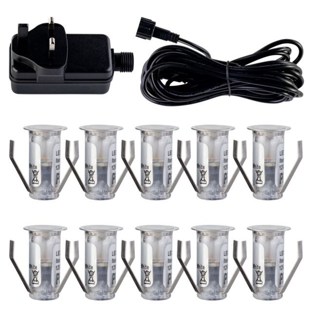 First Choice Lighting Set of 10 - 15mm Stainless Steel IP67 Cool White LED Decking Kit in Silver - image 1