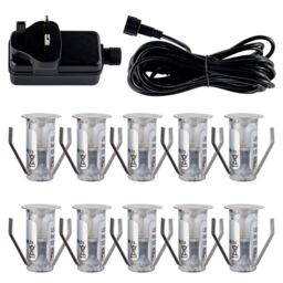 First Choice Lighting Set of 10 - 15mm Stainless Steel IP67 Cool White LED Decking Kit in Silver