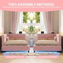 Merax 3ft Single Boucle Side Hydraulic Ottoman Day Bed with LED & Charging in Pink - thumbnail 7