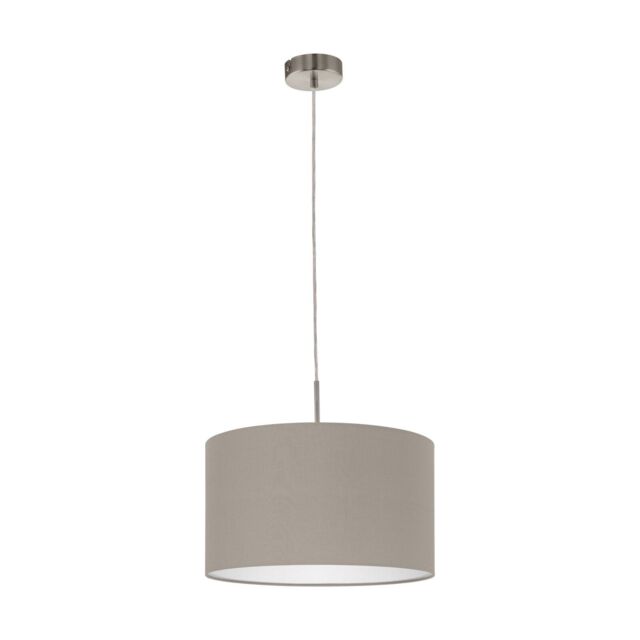 Loops Pendant Light Colour Satin Nickel Steel Shade Taupe Fabric Bulb E27 1x60W in Metallics - image 1