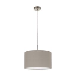 Loops Pendant Light Colour Satin Nickel Steel Shade Taupe Fabric Bulb E27 1x60W in Metallics