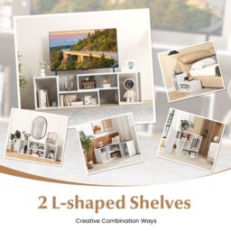 Costway 2 Piece Console TV Stand Free Combination TV Media Table with Storage Shelf in White - thumbnail 6