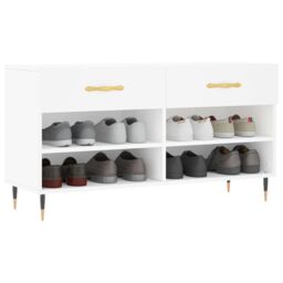 Berkfield Home Shoe Bench White 102x35x55 cm Engineered Wood - Size: 102 x 35 x 55 cm - thumbnail 3