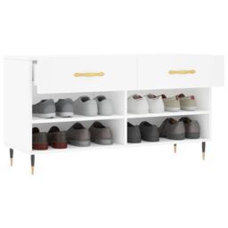Berkfield Home Shoe Bench White 102x35x55 cm Engineered Wood - Size: 102 x 35 x 55 cm - thumbnail 4