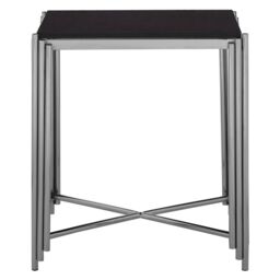 Orsina Art Deco Black Granite Side Table, Silver Finished Bedside Table, Round Table By Couch, Decorative Table - thumbnail 1